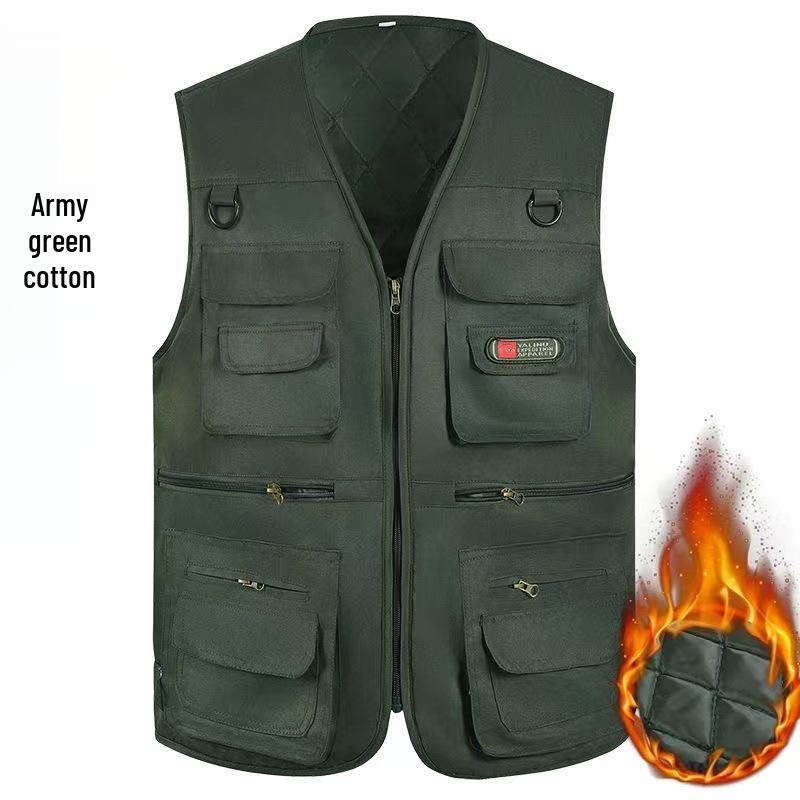 Men's Spring/Autumn Cotton Multi-Pocket Vest - Outdoor, Casual, Sleeveless Jacket for Middle-Aged & Elderly. Perfect for Fishing & Daily Wear.