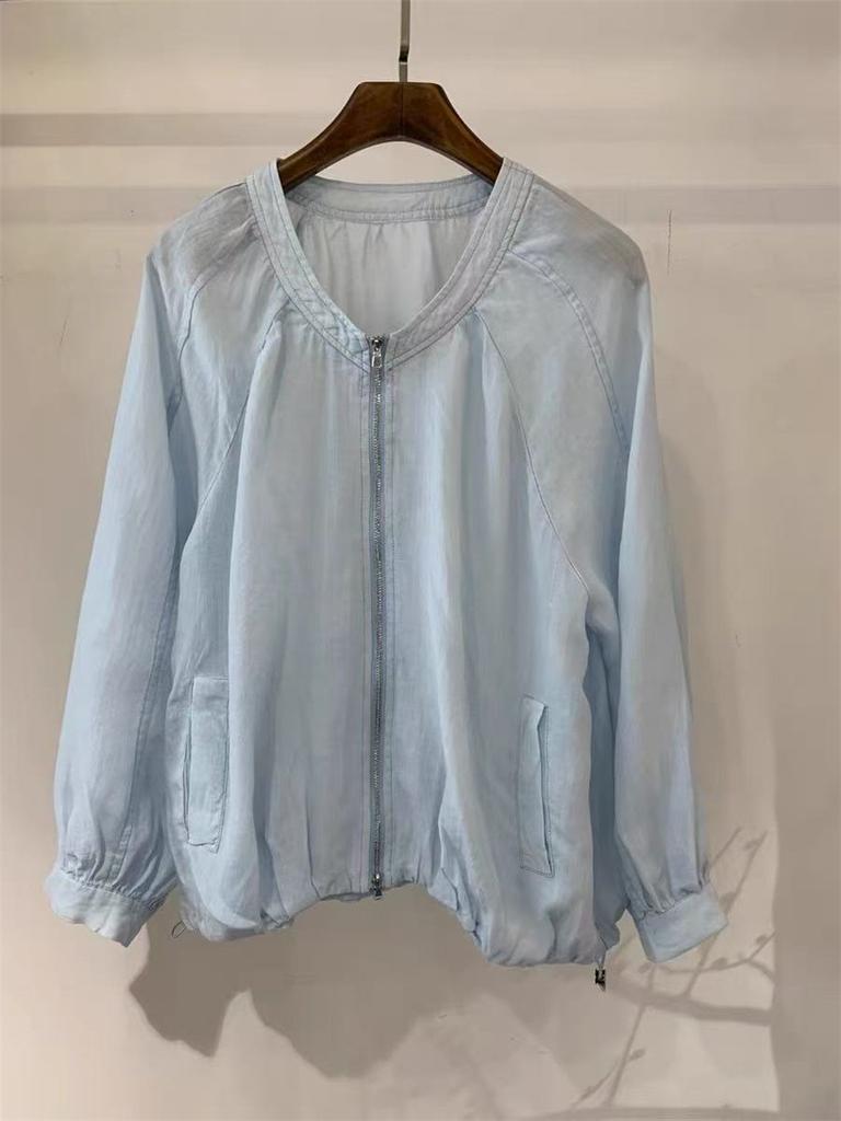 Johnature Giacca con cerniera giapponese da donna Primavera Larga Casual Versatile Coulisse Sottile Protezione Solare Cappotti da Donna