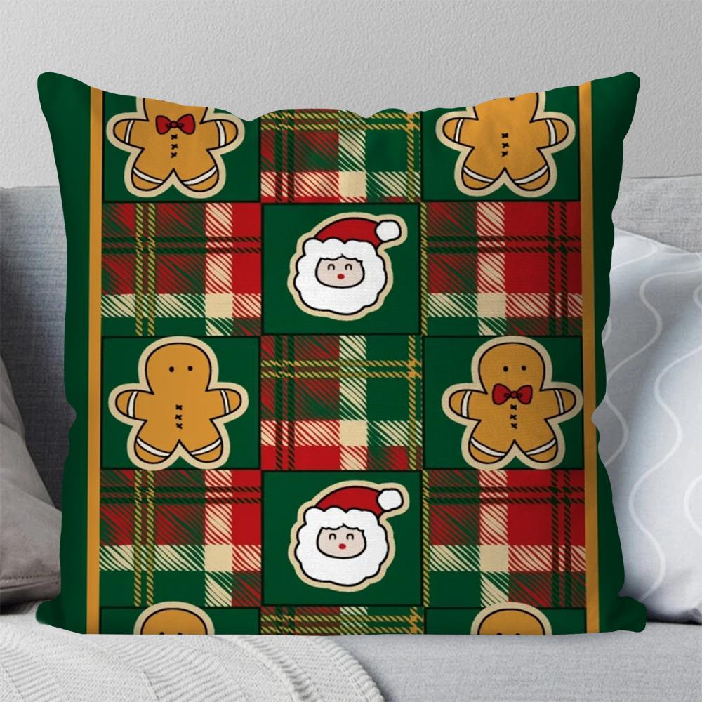 Lebkuchenmann Weihnachten Kissenbezug Quadratisches Kissen Schlafzimmer Sofa Freizeit Komfortkissen Auto Wohnzimmer Heimdekoration 40X40
