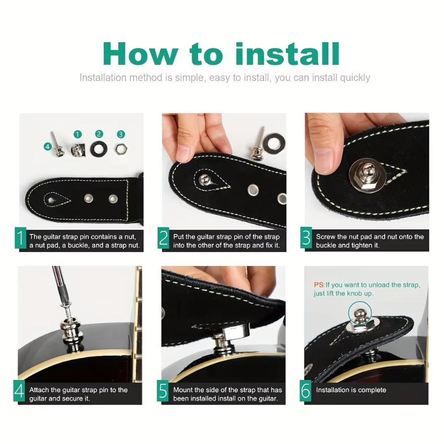 Miwayer Guitar Strap Locks 2PCS Premium Alloy Metal Security Locking Buttons Pins for Acoustic Bass Guitar Strap Retainer System