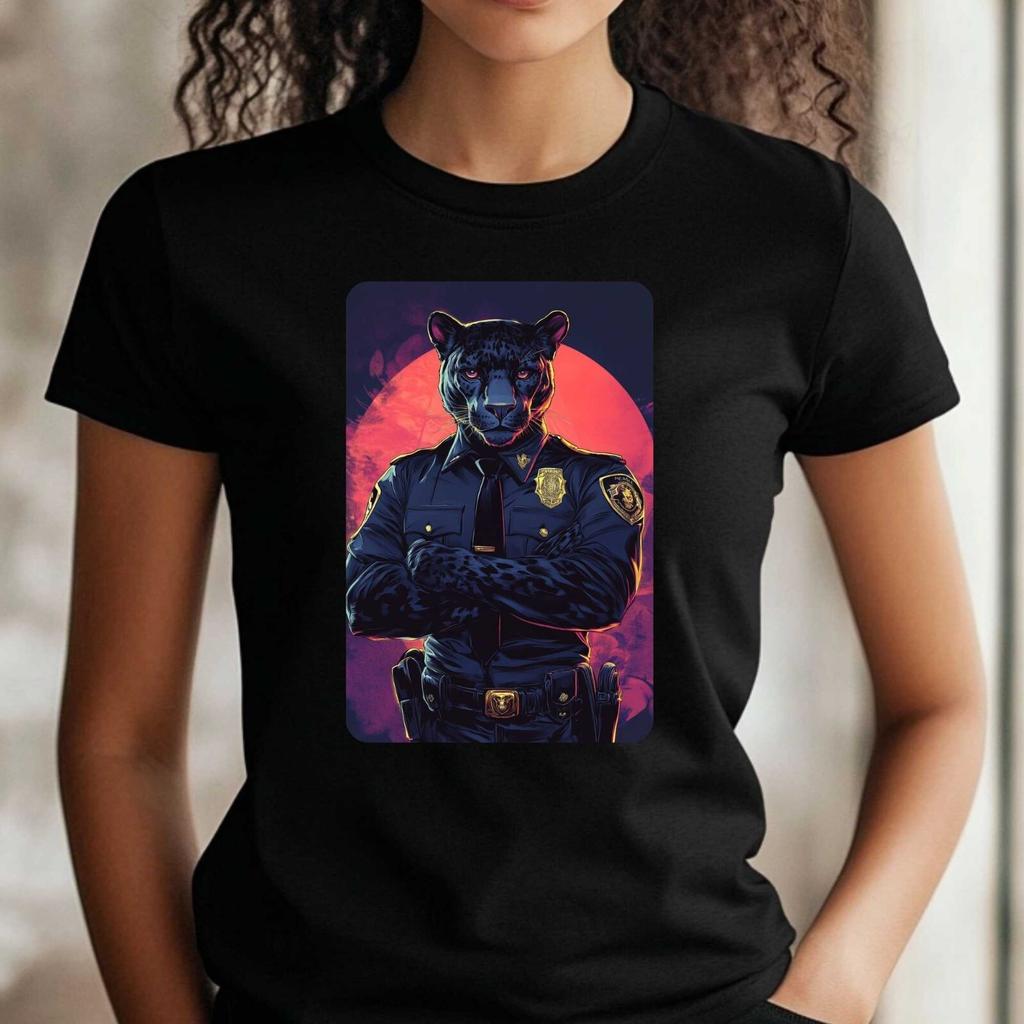 T-Shirt Frauen Panther als Polizist Motiv Baumwolle Größe XS bis 3XLWird in neuem Fenster oder Tab geöffnet