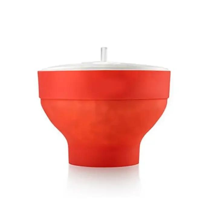 Recipiente para palomitas de maíz para microondas, de silicona, para hacer tú mismo, color rojo, con tapa, plato para frutas, herramientas fáciles de usar de alta calidad