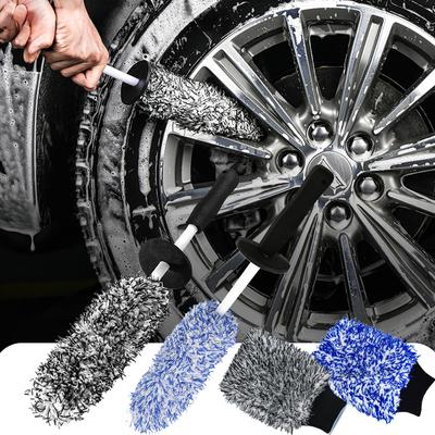 Microfiber Car Wash Brush Cleaning Gloves Plastic Handle Wheel Brush Double-Side Absorbent Clean Glove Car Washing Tool