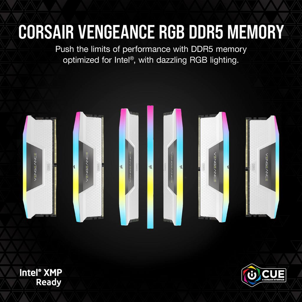 CORSAIR Desktop-PC VENGEANCE RGB DDR5 Serie 32GB x Weiß CMH32GX5M2B6200C36W DDR5-6200MHz Speicher, (PC5-49600), [2 16GB] - -