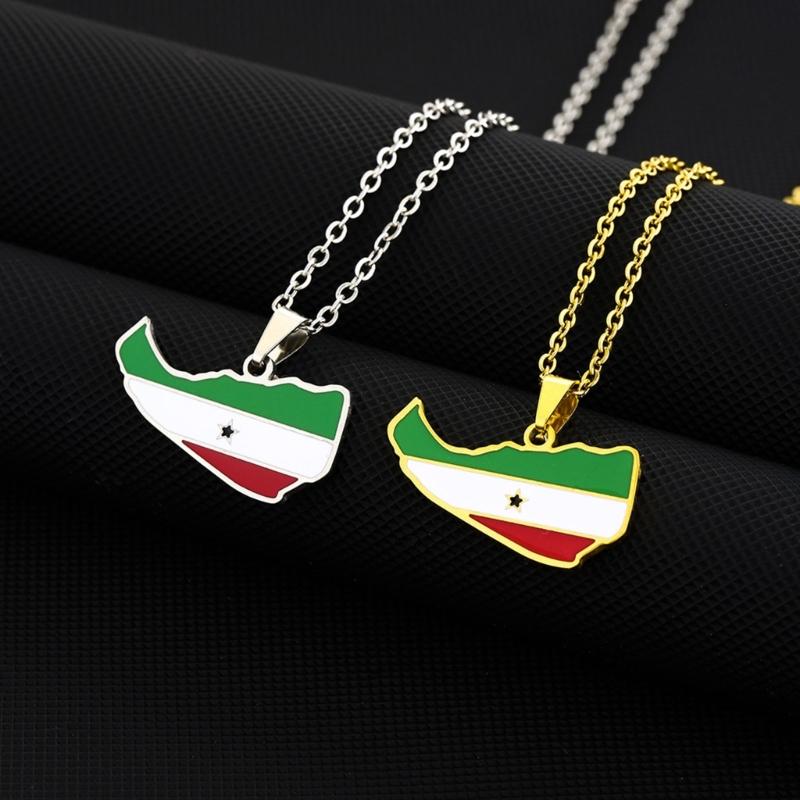 Stainless Steel Somaliland Map Pendant Retro Necklaces National Style Flag Map Dripping Oil Clavicle Chain Jewelry Gift