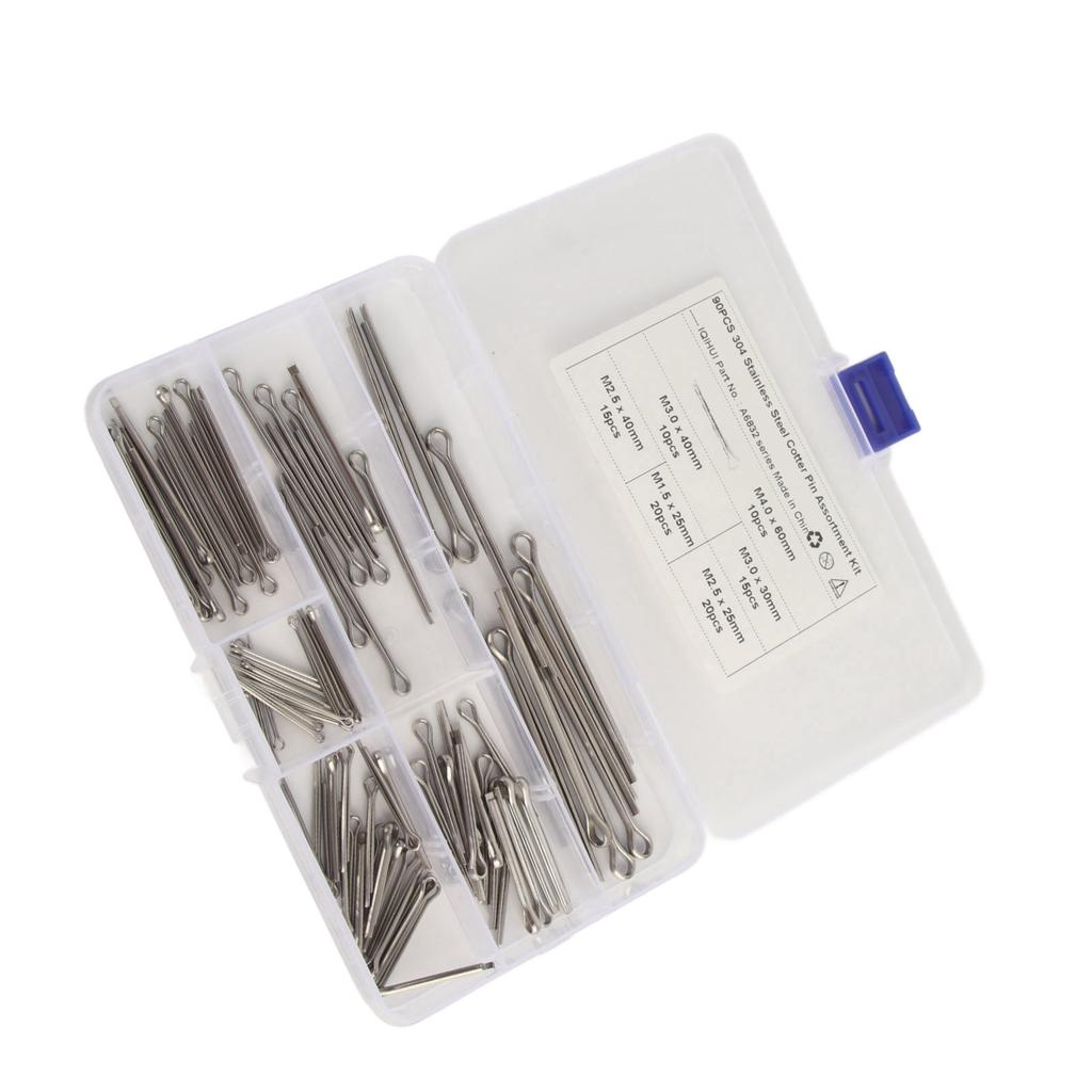 Stainless Steel Cotter Pin Fastener Kit 6 Size M1.6x25 M2.5x25 40 M3.0x30 40 M4x60 for Auto Truck Garage Workshop Repair
