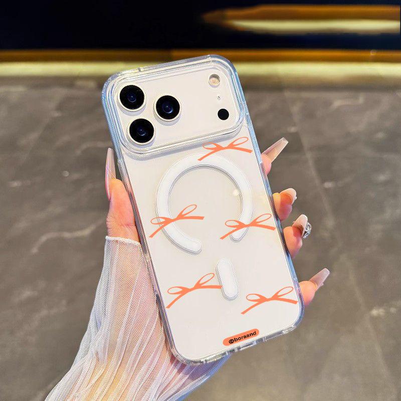 

Прозрачный жесткий чехол из акрила с магнитным узором в виде банта для Apple 17 Pro Max iPhone 17 Pro Max