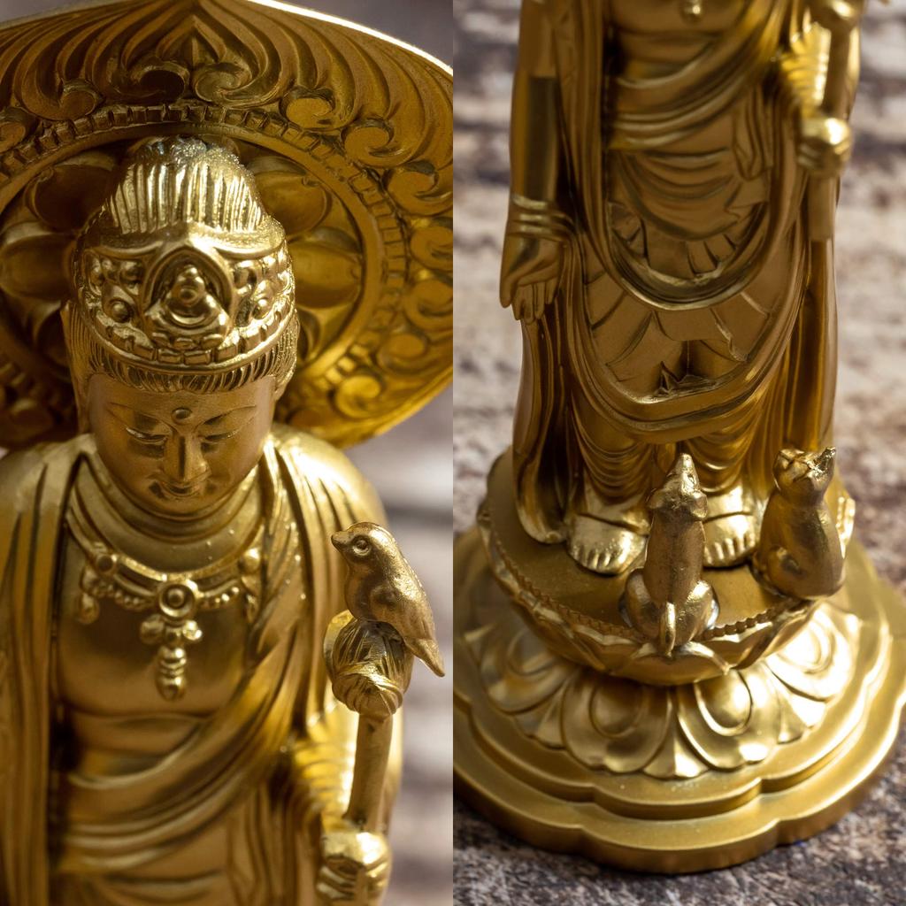 Pet Kannon Bodhisattva 16cm Protection and Pet Memorial by Takaoka Copperware Statue, (Gold) - "Animal Service" (P Kannon/M)