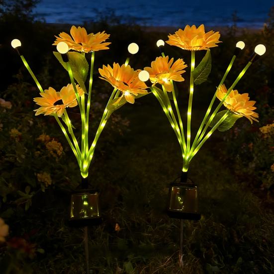 Solar Sunflower Garden Light, Waterproof Outdoor Lawn Lamp with Firefly LED Lights, Automatic On/Off Solar Powered Landscape Lamp Patio Walkway