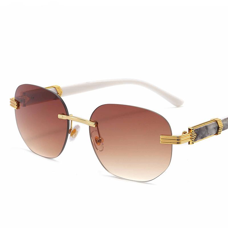 New fashion ellipse rimless sunglasses for men hip hop frame women eyewear uv400 marble grain sun glasses Luxury vintage