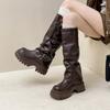 Fashion platform boots women's autumn and winter new retro British style thick heel locomotive cool knight boots trouser boots