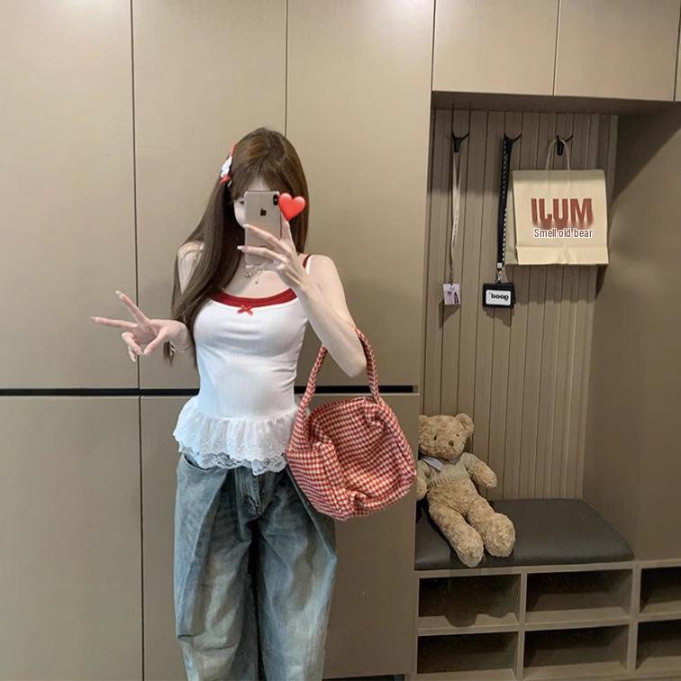 

Women s Summer Bow Lace Trim Two-Piece Camisole - Elegant Innerwear Outerwear Small білий