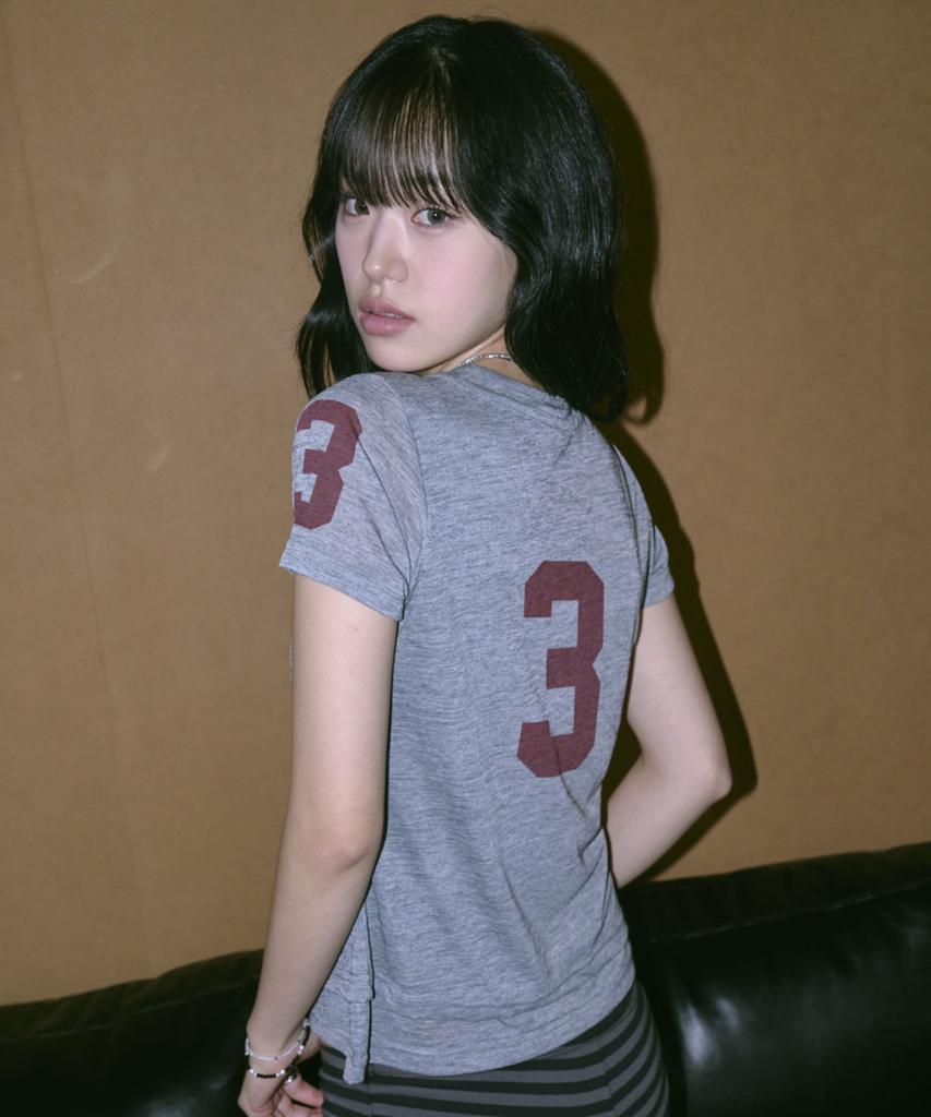Eontaiteulseoul Untitled Numbering Layered Henley Neck Crop Short Sleeve Gray