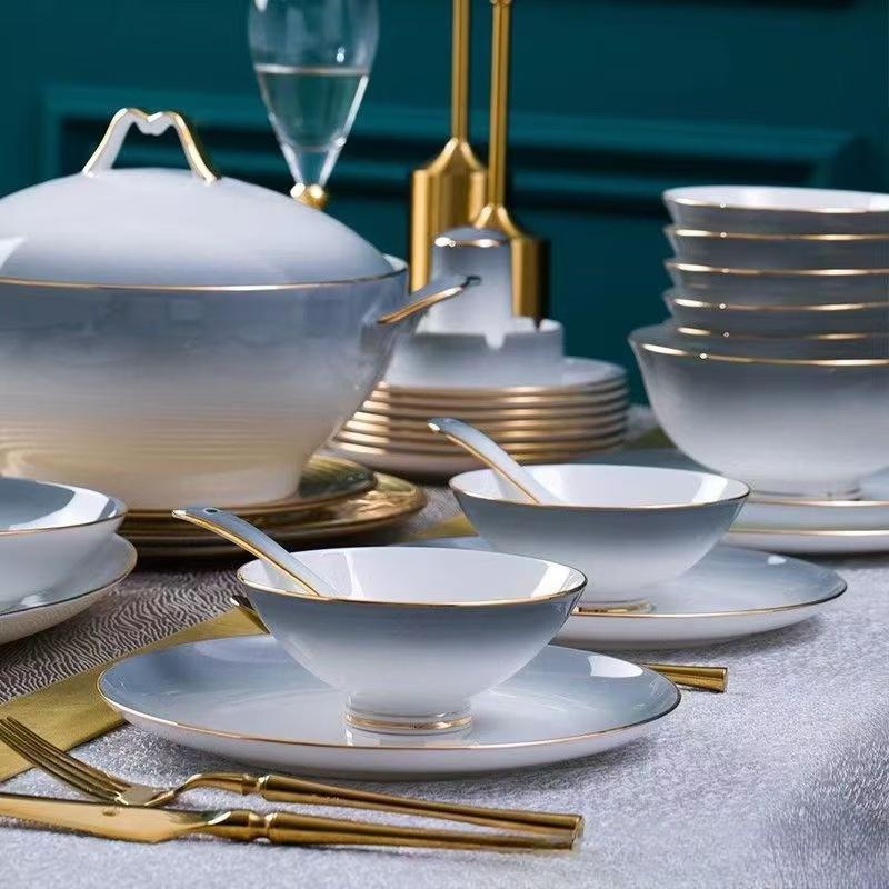 Zhi Shi Jingdezhen Bone China Gradient Grey Dinnerware Set