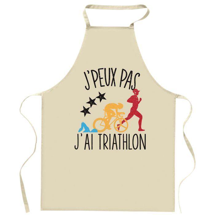 Tablier de cuisine - Triathlon 'J'peux pas' - Coton épais - Impression France (Bretagne) - Liens ajustables