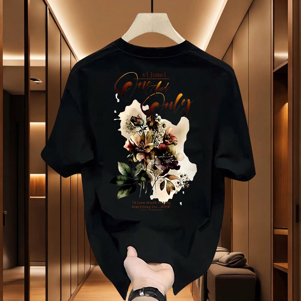 

2025 Мужская Новая Хлопковая Футболка с Коротким Рукавом в Ретро Стиле с Принтом Электрогитары, Свободная, Универсальная, с Круглым Вырезом, Большого Размера, Вечериночный Топ 4XL