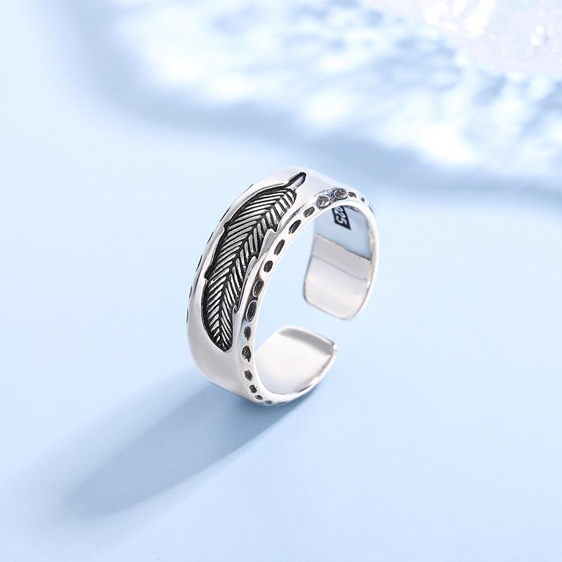 925 Sterling Silver Feather Adjustable Rings for Women Fashion Wedding Luxury Jewelry Wholesale Jewellery Money 925