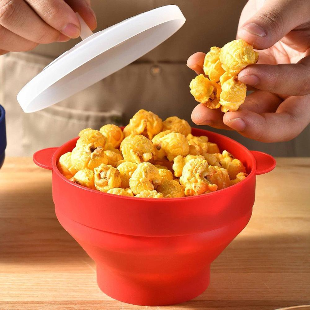 Nuova Ciotola Pieghevole in Silicone per Popcorn Fatto in Casa, Secchiello Pieghevole per Popcorn al Microonde con Manico e Coperchio, Ciotole per Frutta e Cibo, Strumenti Fai-da-Te per la Cucina