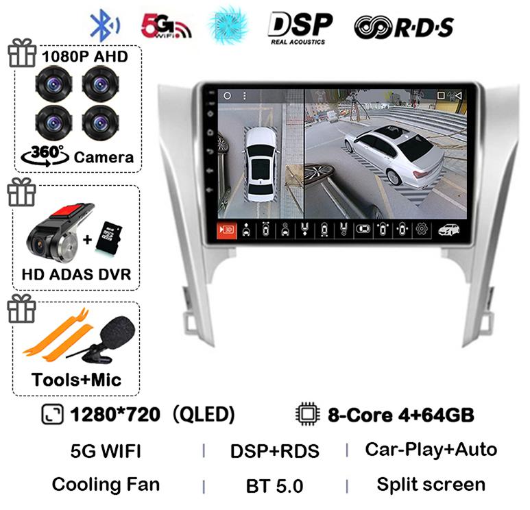 Android 14 Carplay Auto Car Radio For Toyota Camry 7 XV 50 55 2011 2012 2013 2014 Multimedia Video Player Navigation GPS Stereo