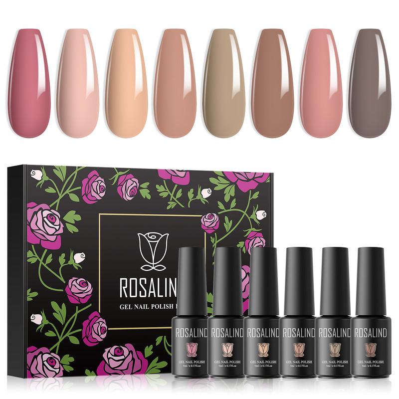 ROSALIND 5ml Nail Polish Gel Color Set 8pcs Gel Varnishes Kits Nail Polishes Hybrid Semi Permanent UV/Led Cure Box Kits