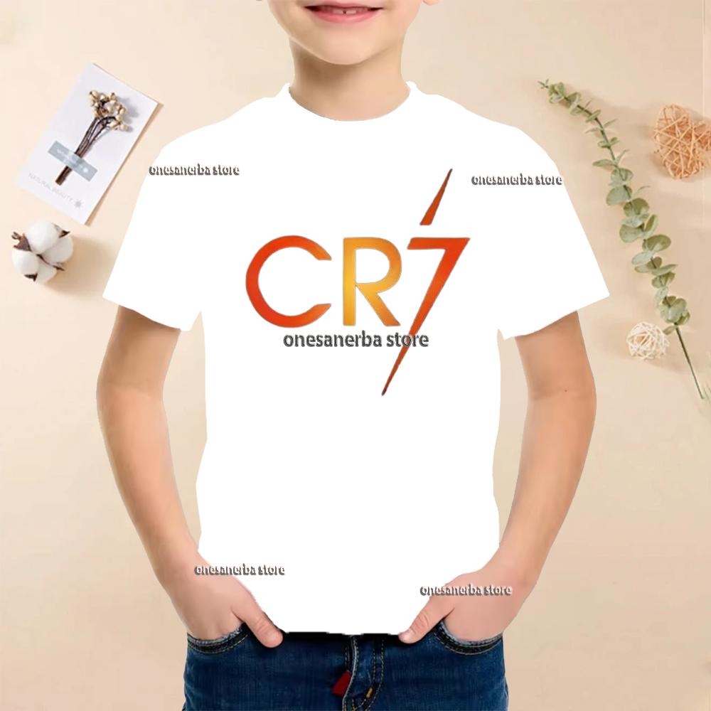 New Summer Polyester Children T-shirts Kids Soccer Clothing CR7 Ronaldo Printed Outdoor Boys Girls T-shirts Sport Fashion Ages 5-14