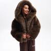 Women Thickened Hooded Brown Faux Fox Fur Winter Warm Coat