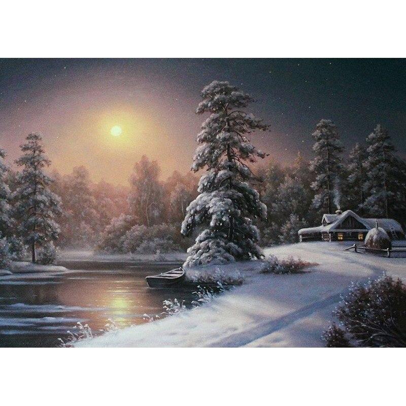 Pictură cu diamant DIY 5D Scenă de zăpadă Broderie cu diamant Peisaj Artizanat cu punct de cruce Burghiu rotund complet Decor pentru casa Cadou manual
