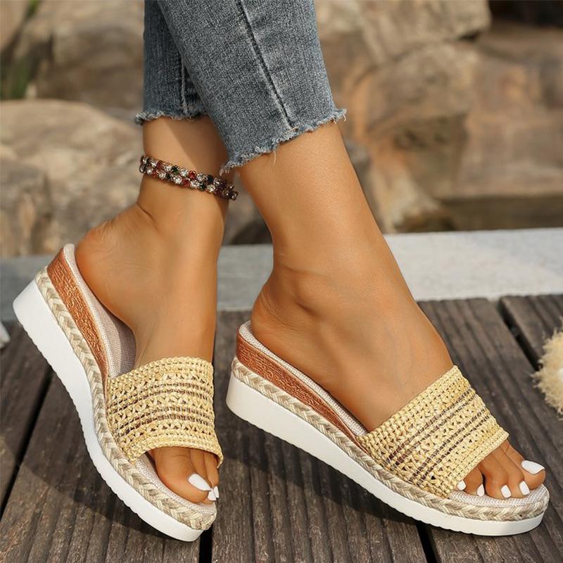 Fashion Summer Beach Pull On Wedge Slippers Women 2025 Mesh Platform Slippers for Women Solid Plus Size Woman Slides