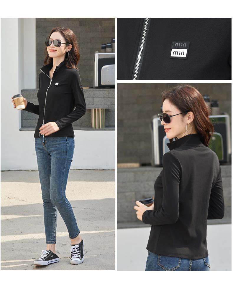 Women's Pure Cotton Long Sleeve Zipper Cardigan with Stand-Up Collar - Autumn Fashion Outerwear Top