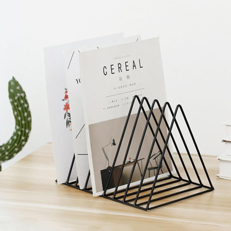 Book Storage Rack Desktop Iron Bookshelf Vinyl Records Holder Newspaper Magazines Stand Stationary Organizer Display Shelf Home