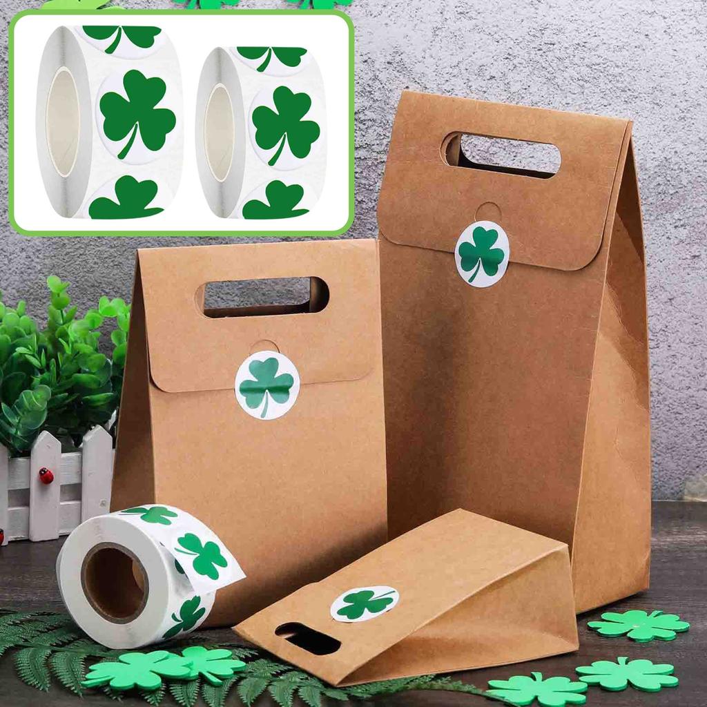 St. Patrick'S Day Sticker Roll Irish Clovers Sticker Roll 3 Leaf Clovers Sticker For Bag Box 500pc Day Stickers