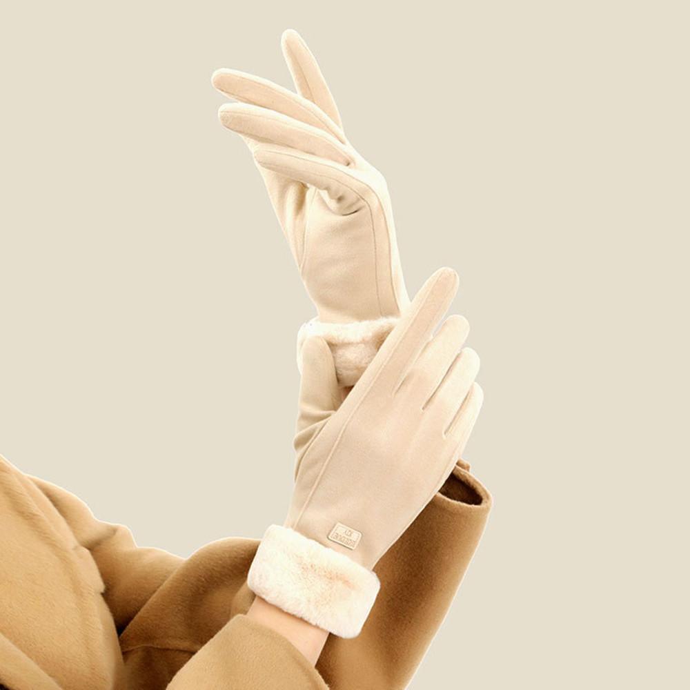 Winter Female Thick Cashmere Warm Gloves Fashion Full Finger Touch Screen Gloves Outdoor Sport Cycling Windproof Driving Gloves