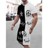 Men's Summer Casual Two-Piece Set Y Letter Print T-Shirt & Shorts Breathable Outdoor Leisure Outfit for Beach/Vacation