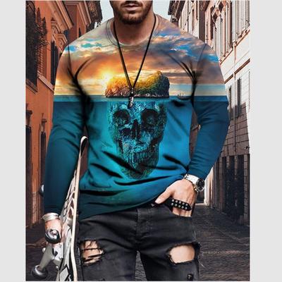 Mode Herren T-Shirt 3D Digitaldruck Lässiges Langarm T-Shirt