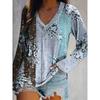Casual T-shirt for Women, Color Blocked Floral Print Long Sleeved V-neck