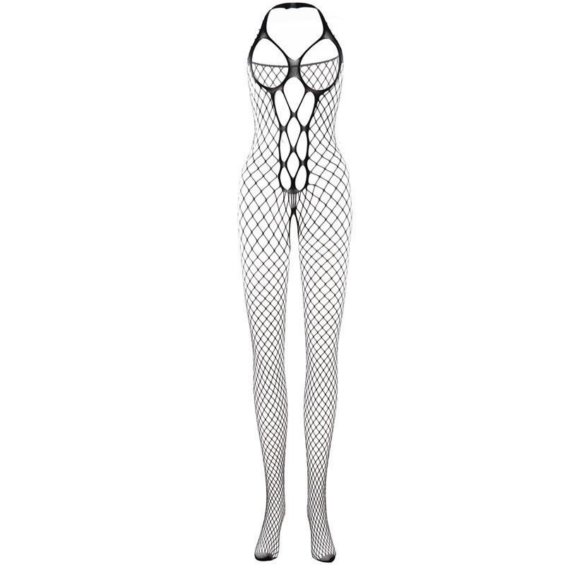 Womens Sexy Halter Fishnet One-piece Stocking Suspender Sleeveless Bodystocking Lingerie Body Suits Plus Size