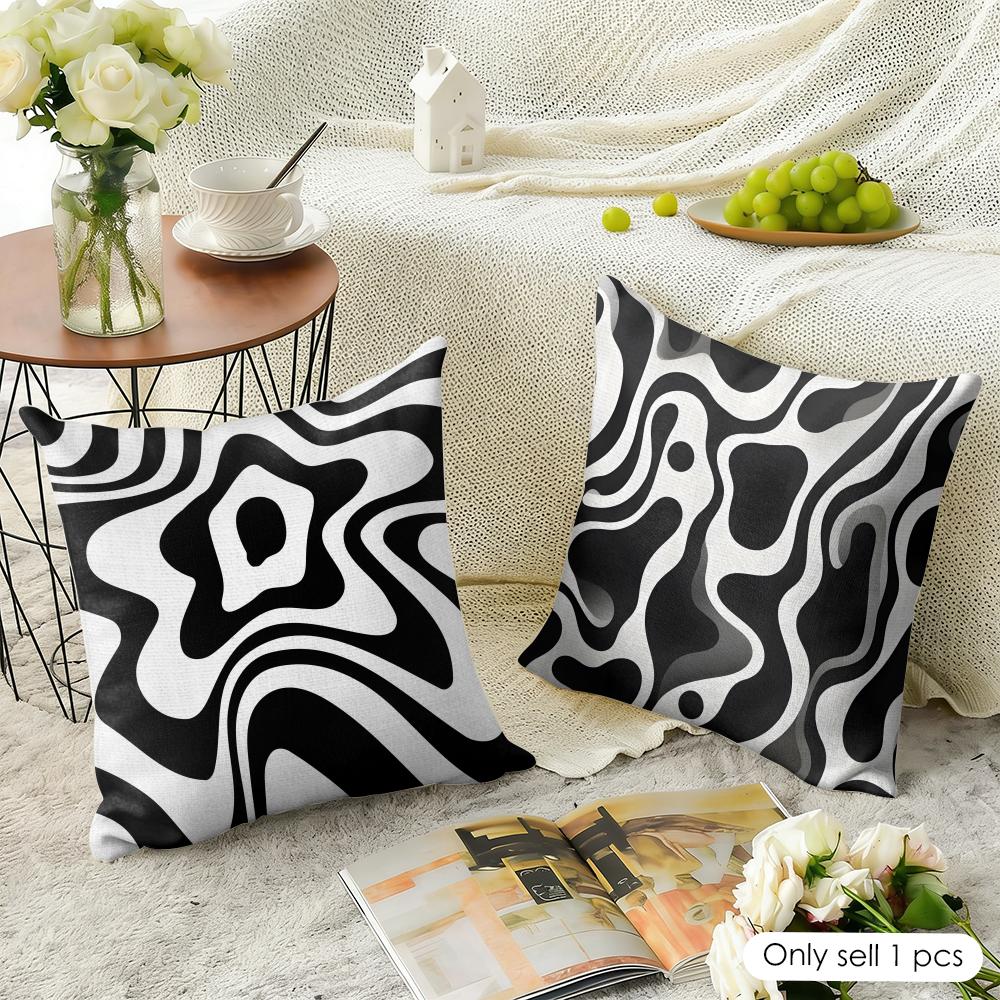 Luxury Sophisticated Black White Art Cushion Cover Natural Linen Organic Fabric Printing Breathable Perfect For Home Decor