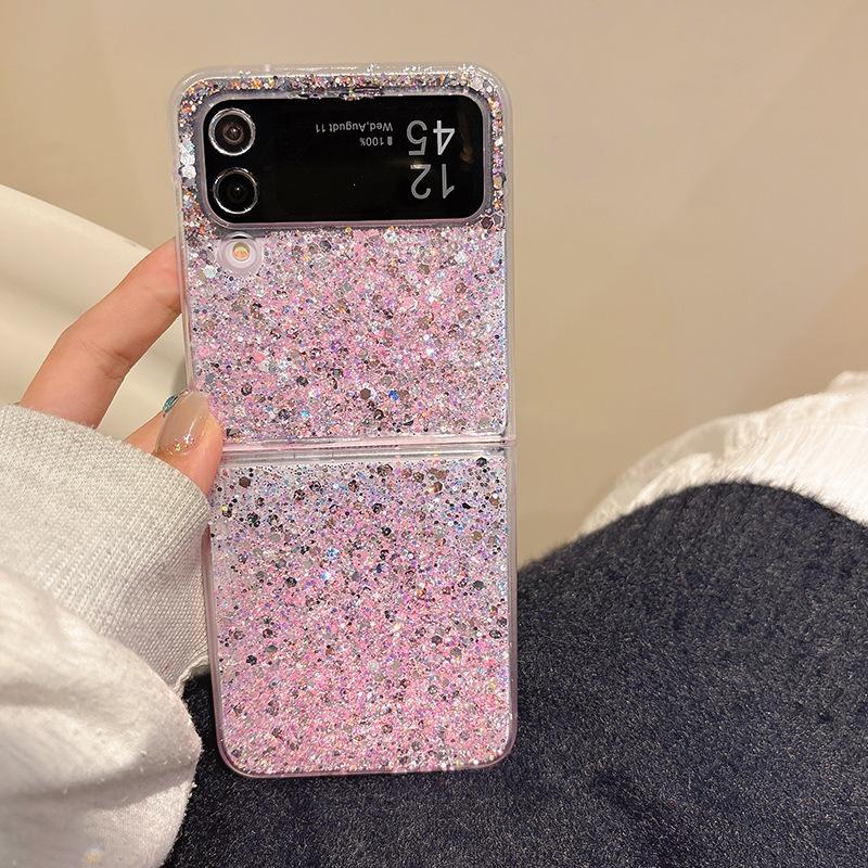 

For Samsung Zflip6 Mobile Phone Case Glue Glitter Sequin Fold5 Clamshell Folding Screen W24flip Women s Model For Samsung ZFlip3
