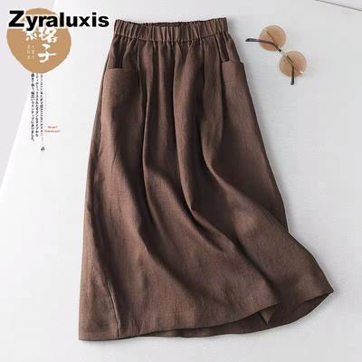 Women's Summer Casual Cotton Linen A-Line Midi Skirt
