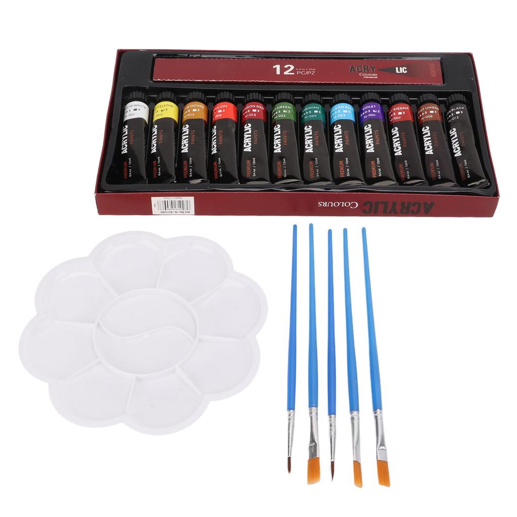 Kids Paint Set 12 Colors Pigment 5 Paintbrushes Vibrant Colors Poisonless Quick Drying Widely Used Kids Painting Kit