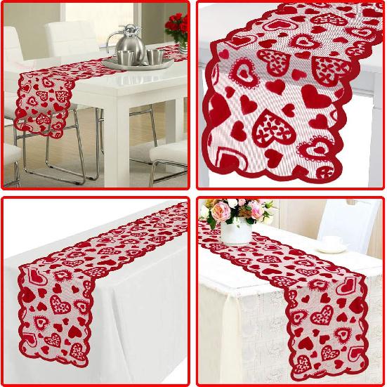 Mosoan Valentines Day Decor Table Runner - 13 x 72 Inch Red Lace Table Runner for Wedding Party, Valentines Decorations - Valentines Day Decor Home