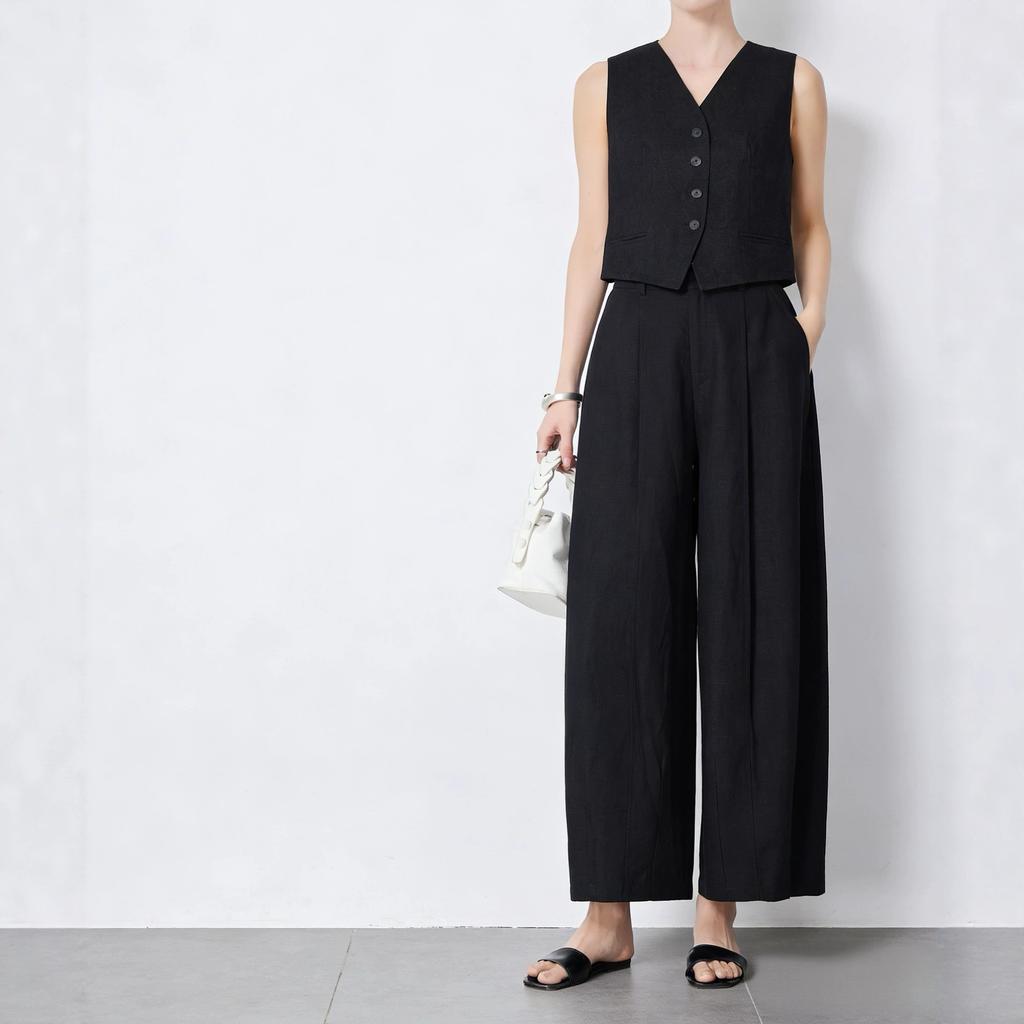 Women's High Waist Lyocell Linen Cropped Wide Leg Pants Zero Stretch Lightweight Washed Old Money Style Breathable Summer Banana Casual Trousers