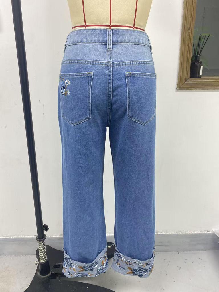 Women's Mid-Waist Straight Leg Embroidered Jeans - Popular Bestseller in Europe and America