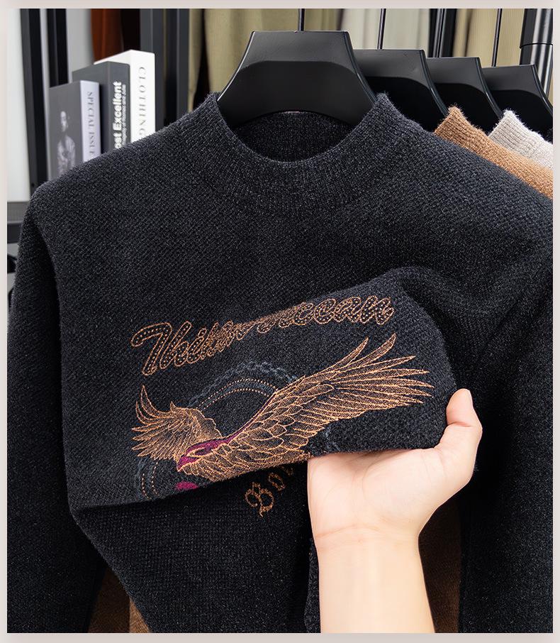 Men's Cross-border Casual Printed Long Sleeve Sweater - Warm, Simple, Versatile, Round Neck.