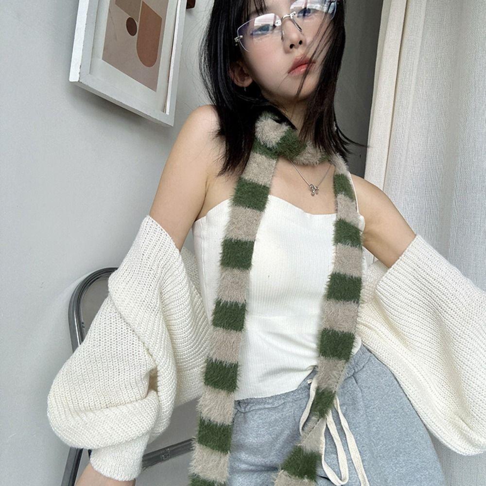 Subculture Y2K Striped Scarf Harajuku Choker Streamer Trendy Narrow Long Scarf  Women