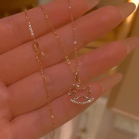 Rocking Horse Pendant Necklace Women Horse Charm Necklace Cute Rhinestone Rocking Horse Necklace Gift for Wife Girlfriend