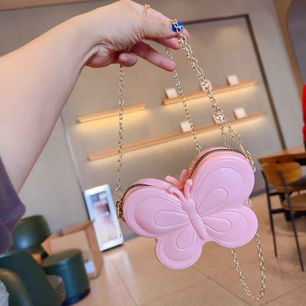 2025 Summer Cute Butterfly Jelly Crossbody Bag: Colorful Mini Chain Shoulder Bag for Girls