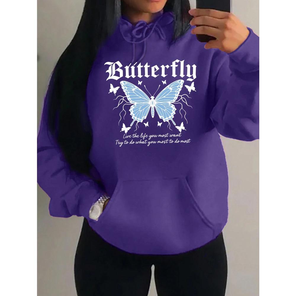 Lightning Butterfly Art Character Print Women Hoodies Hip Hop Pocket Hoody Sportswears Fleece Soft Clothes