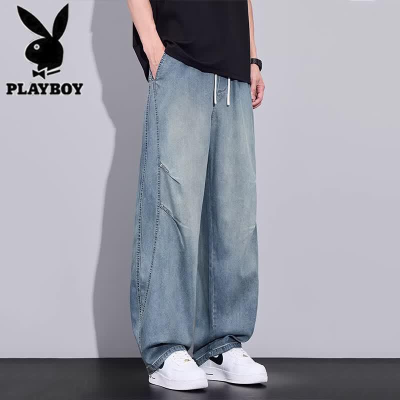 PLAYBOY Men's Tencel Loose Straight Wide-Leg Jeans