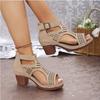 Women's Shoes 2025 Fashion Set Heel Women's Sandals New Belt Buckle Office and Career Summer Large Size Slope Heel Sandals